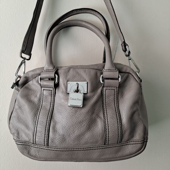 Calvin Klein Bag Women Taupe Leather Hobo Shoulder Strap Silver Hardware Taupe - Picture 7 of 16